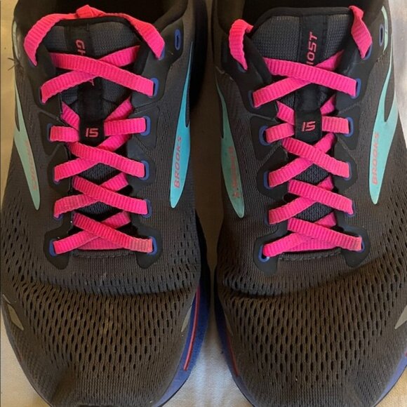 Brooks Ghost 15 Shoes Womens Size 10 Black Blue Aruba Pink Gym Running Sneakers - Picture 7 of 7